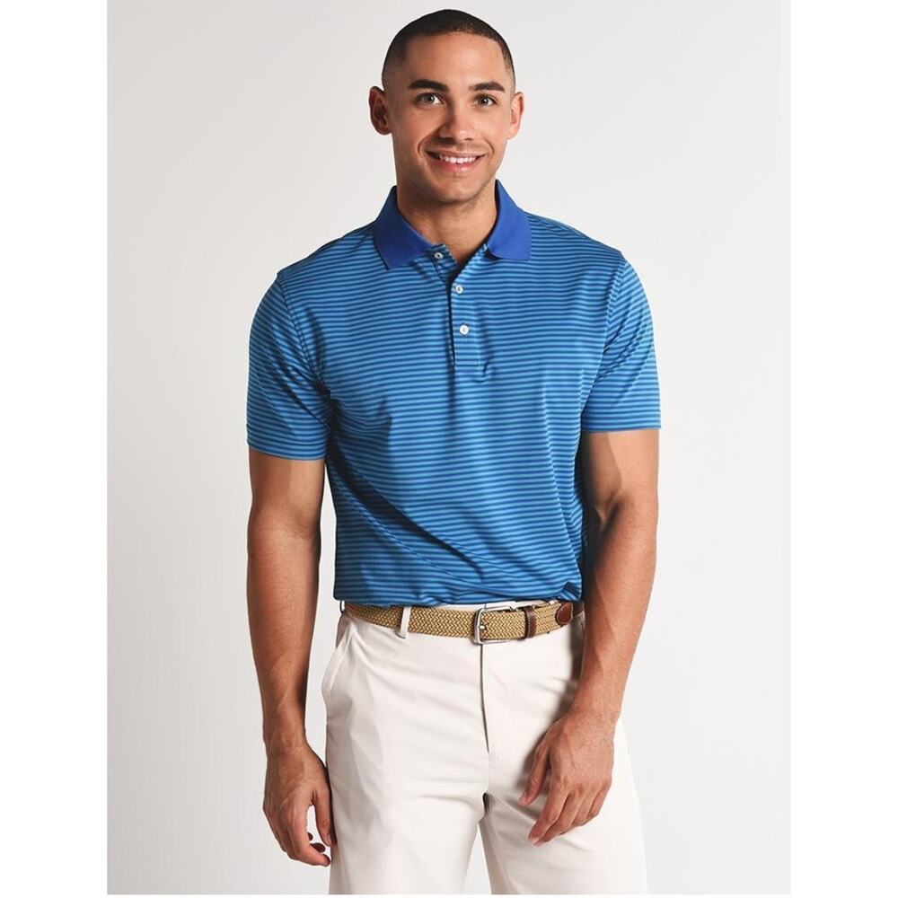 Peter Millar Sapphire/Turquoise Summer Comfort Competition Stripe Polo LG 💙
